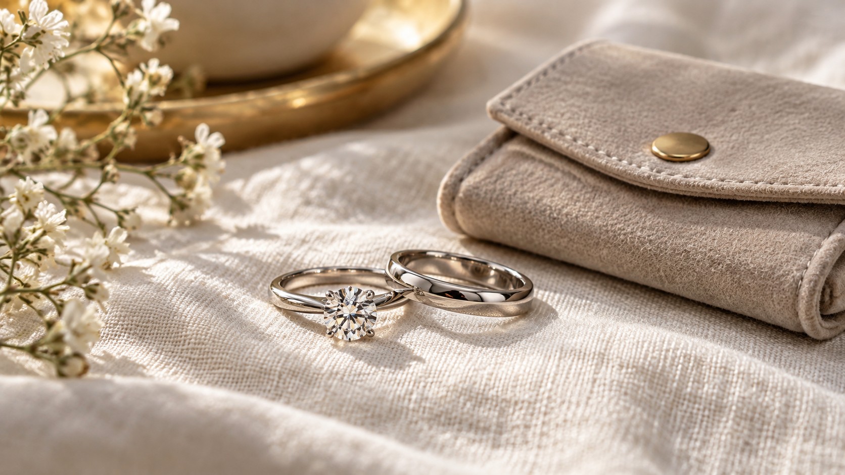 Jewellery with clear gemstones arranged in a neutral editorial setting. — AI-generated illustration