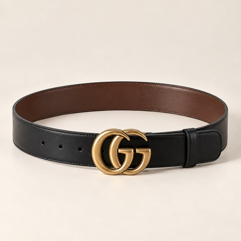 Gucci — Reversible leather belt with Double G buckle — AI से निर्मित चित्र