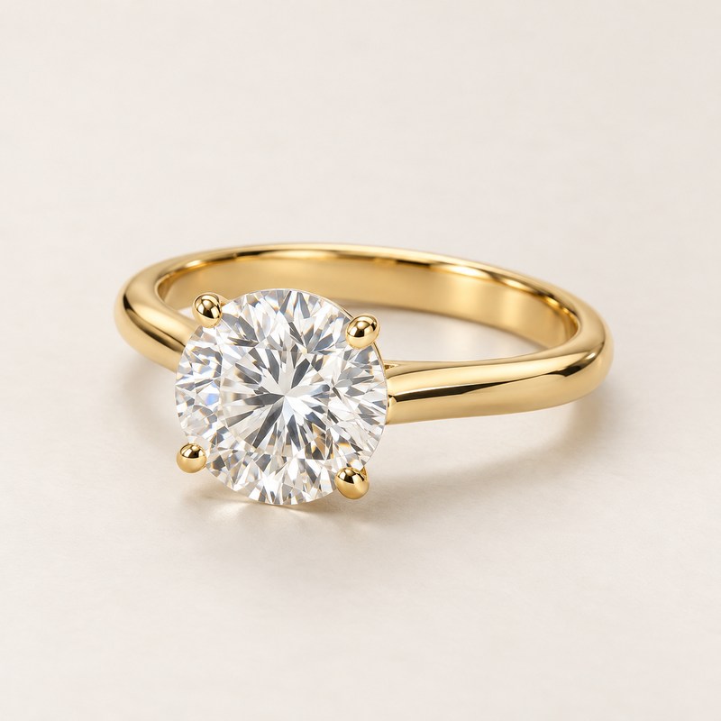 De Beers — DB Classic round brilliant diamond ring — Illustrazione generata con IA