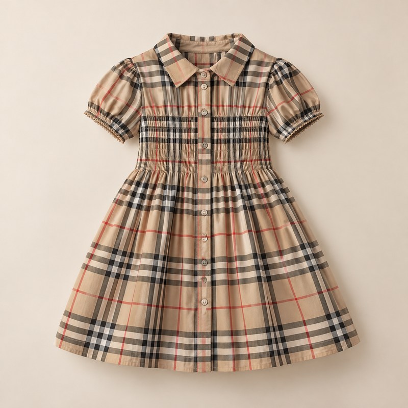 Burberry — Check Cotton Dress — Illustration générée par IA