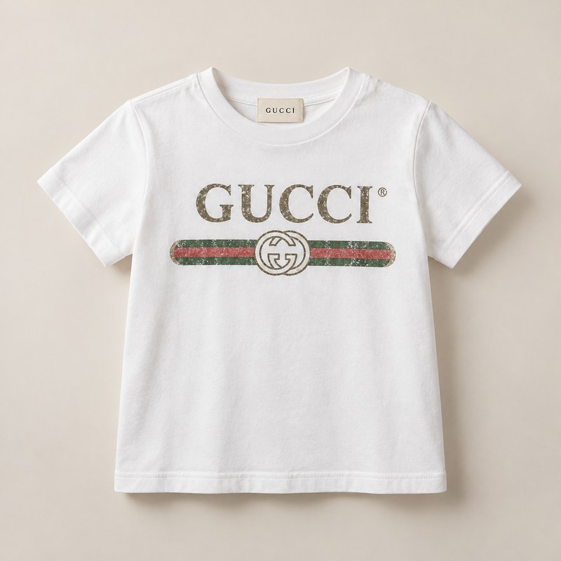 Gucci — Children's cotton T-shirt with Gucci logo — Illustration générée par IA