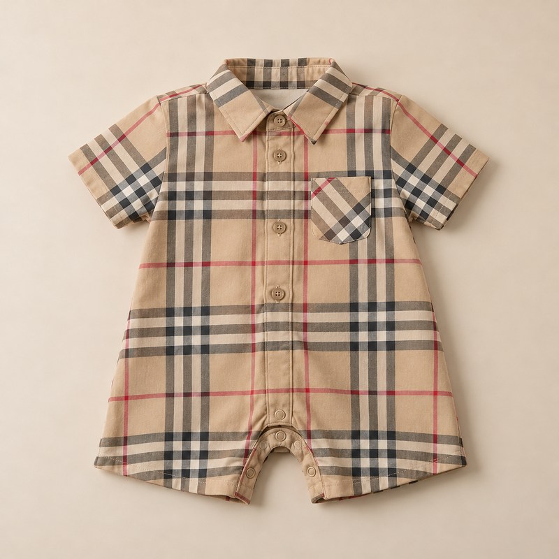 Burberry — Check Cotton Playsuit — Illustration générée par IA