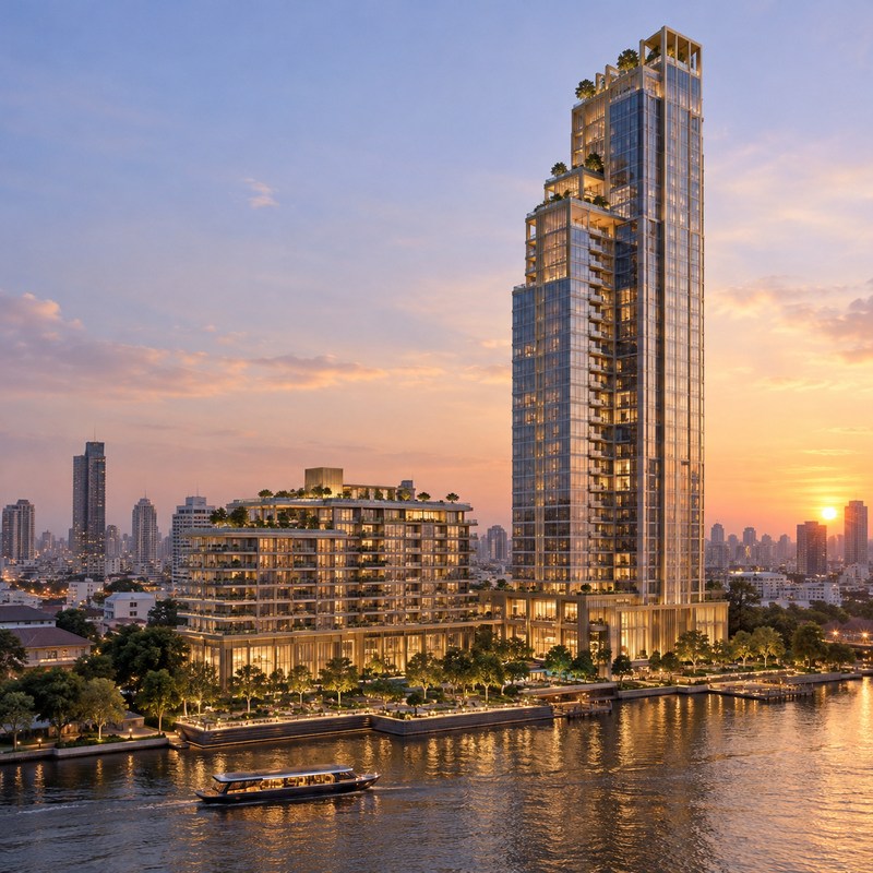Four Seasons — Four Seasons Private Residences Bangkok at Chao Phraya River — KI-generierte Illustration