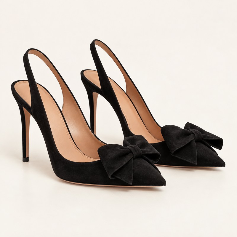 Bow Tie Pump 105 — black suede — AI से निर्मित चित्र