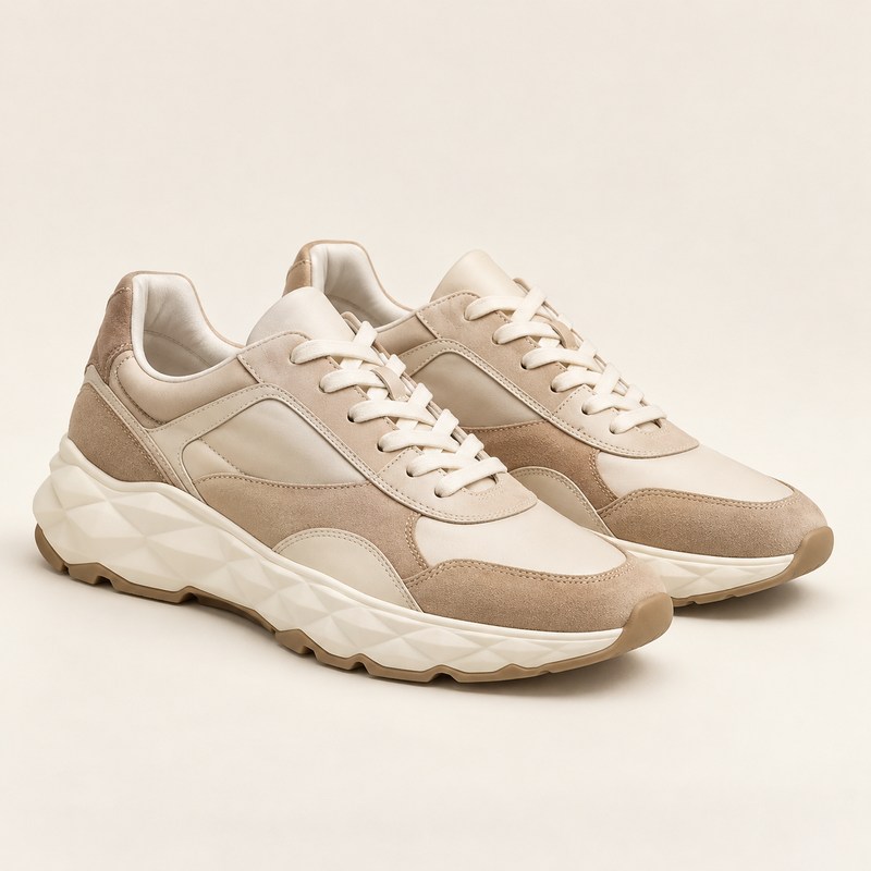 Diamond Light Flex F — Latte Leather Mix Trainers — AI 生成イラスト