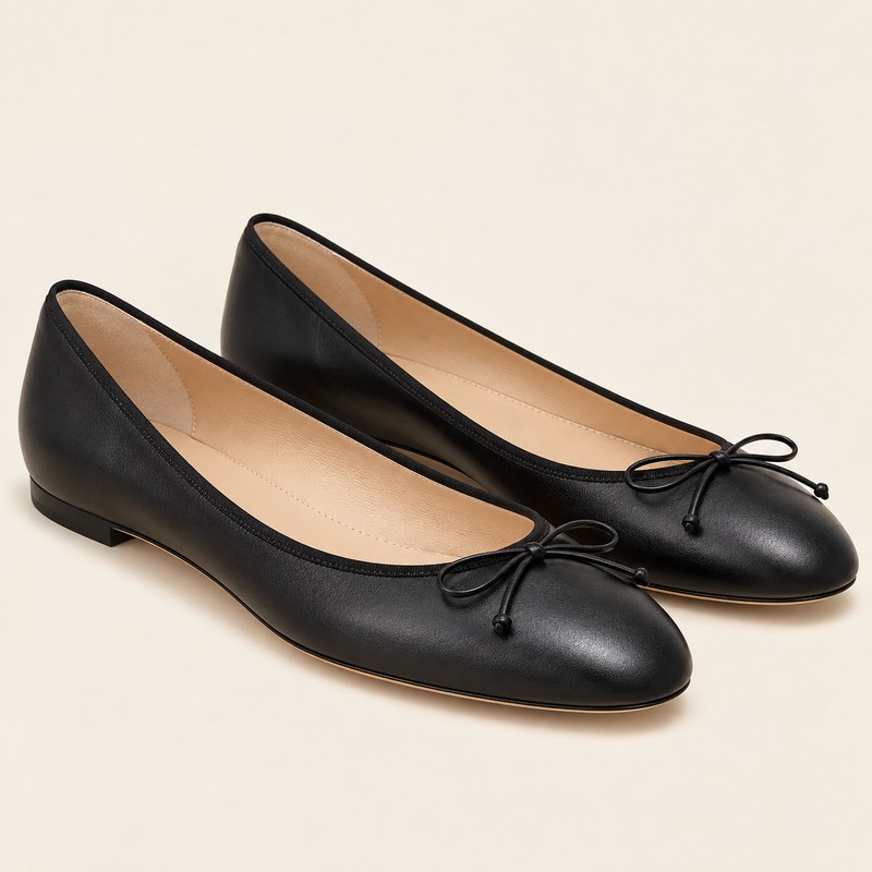 VERALLI — Black Nappa Leather Ballerina Flats — AI 生成イラスト